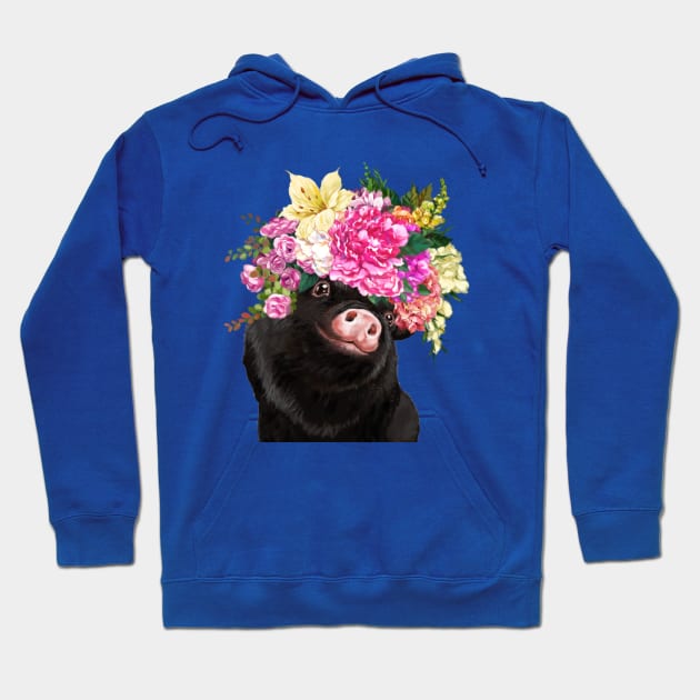 Flower Crown Baby Black Pig Hoodie by bignosework